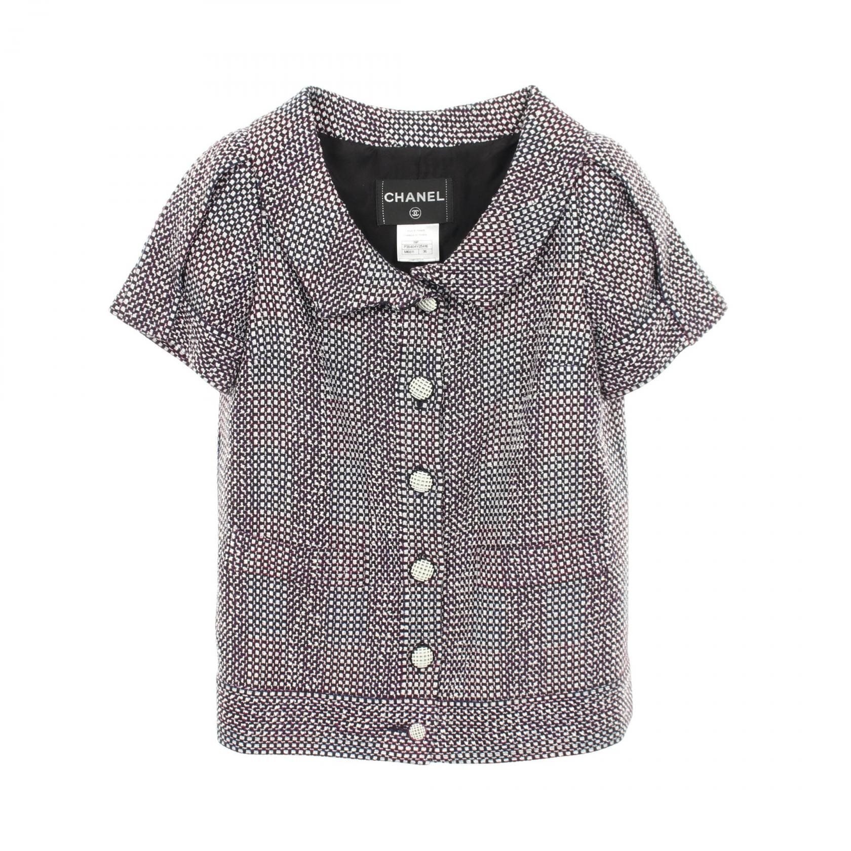 シャネル CHANEL ロゴボタン 半袖 ツイード 衣料品 アウター ナイロン コットン レディース ブラック系 / シルバー系 / パープル系 P35404V25416 【中古】