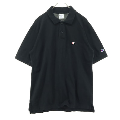 Champion チャンピオン USA製 ワンポイントロゴ 半袖 ポロシャツ L ブラック