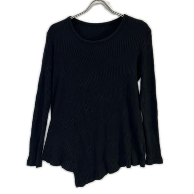 ワイズ YL-T09-062 25AW ブラック RANDOM RIB STRIPE ROUND NECK FLARE LONG SLEEVE T アシンメトリーリブ長袖カットソー 2