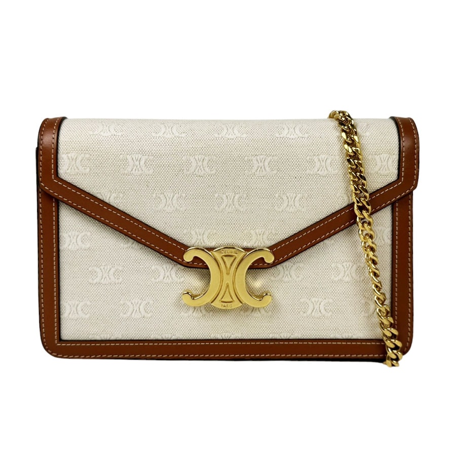セリーヌ CELINE  チェーンウォレット マーゴ キャンバス/レザー ブラウン/ベージュ レディース【中古】 z11172