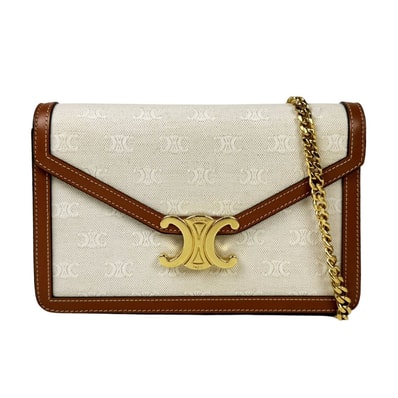 セリーヌ CELINE チェーンウォレット マーゴ キャンバス/レザー ブラウン/ベージュ レディース【中古】 z11172