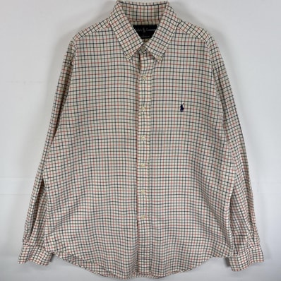 古着 90's/90年代 ラルフローレン RALPH LAUREN 長袖シャツ ワンポイント ロゴ 刺繍 チェック L ホワイト系 マルチカラー メンズ