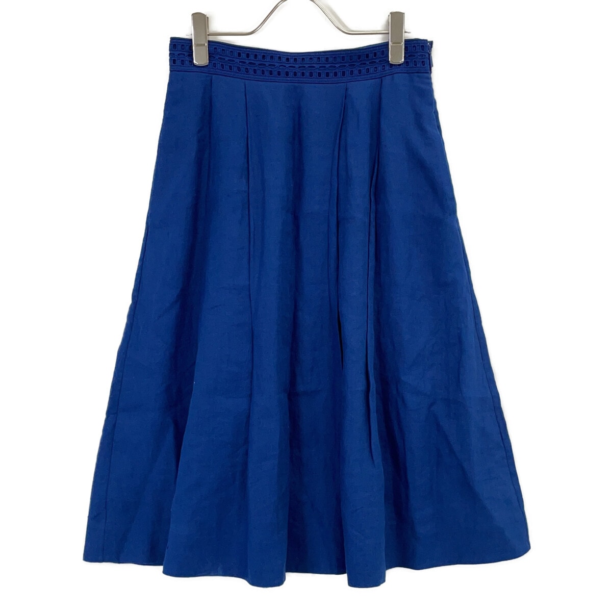 ロロピアーナ FAM3490 ブルー リネン100 カットワーク フレアスカート 40