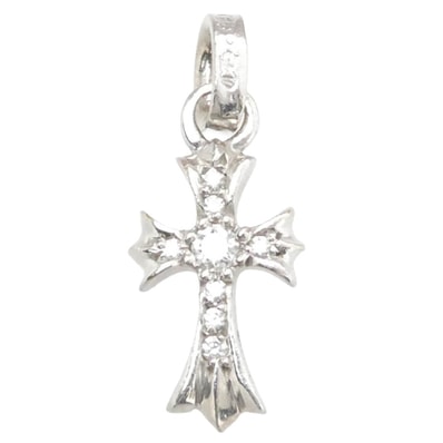 Chrome Hearts 18K White Gold CH Cross Baby Fat Charm w/ Pave Diamond "Silver"