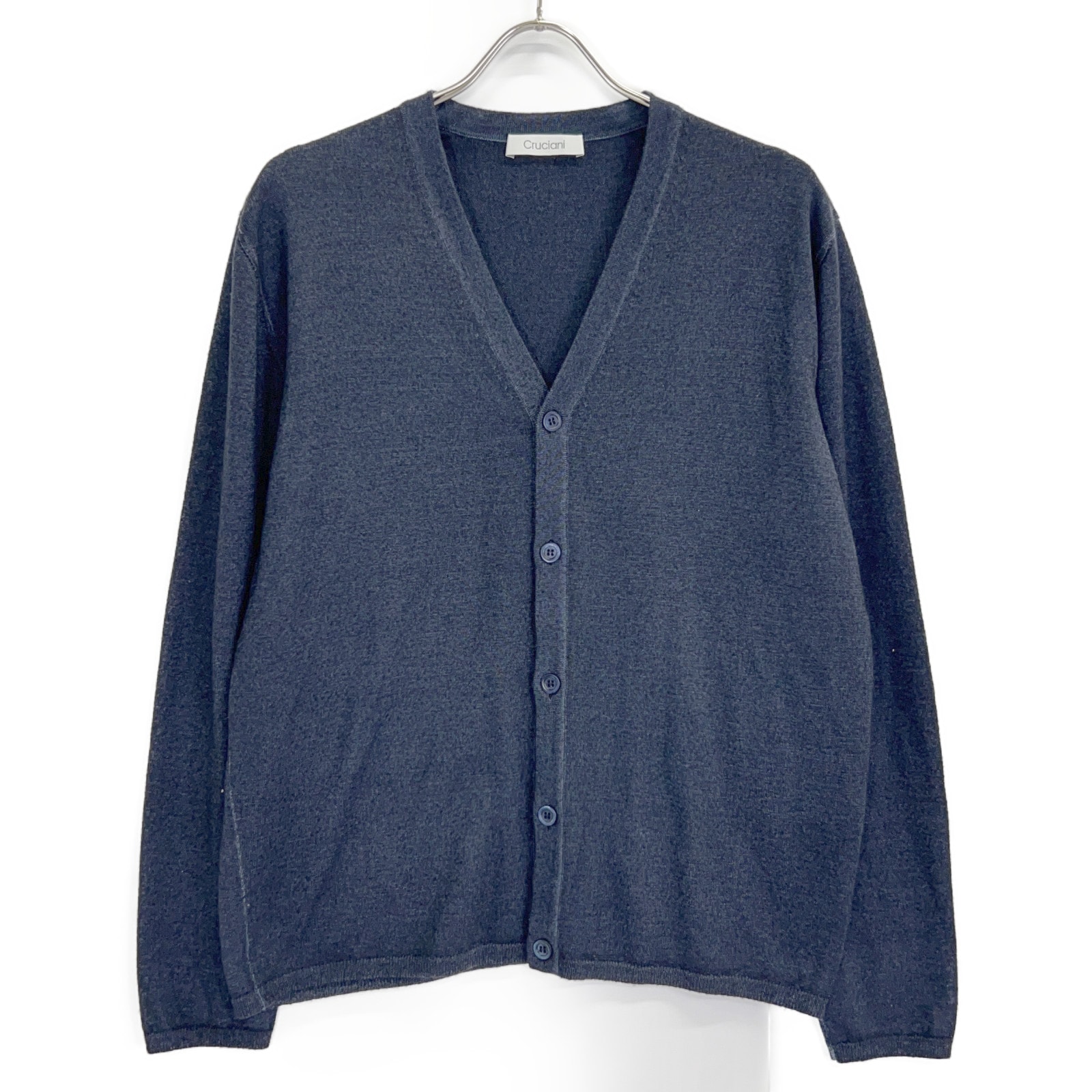 クルチアーニ CU2075 ネイビー ウール Vネック カーディガン 52