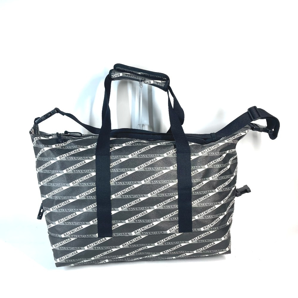 バレンシアガ BALENCIAGA ロゴ 総柄 532810 ショルダーバッグ カバン 肩掛け トラベルバッグ 旅行バッグ ボストンバッグ レザー グレー
