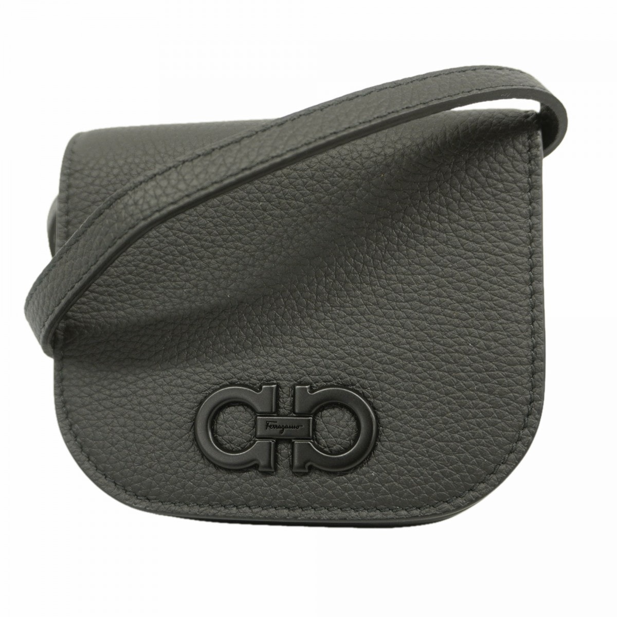 【6cd4945】サルヴァトーレフェラガモ ショルダーウォレット ガンチーニ レザー ブラック シルバー金具【中古】レディース