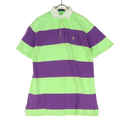Polo by Ralph Lauren ポロバイラルフローレン ワンポイントロゴ ボーダー柄 半袖 ラガーシャツ 170 ライトグリーン