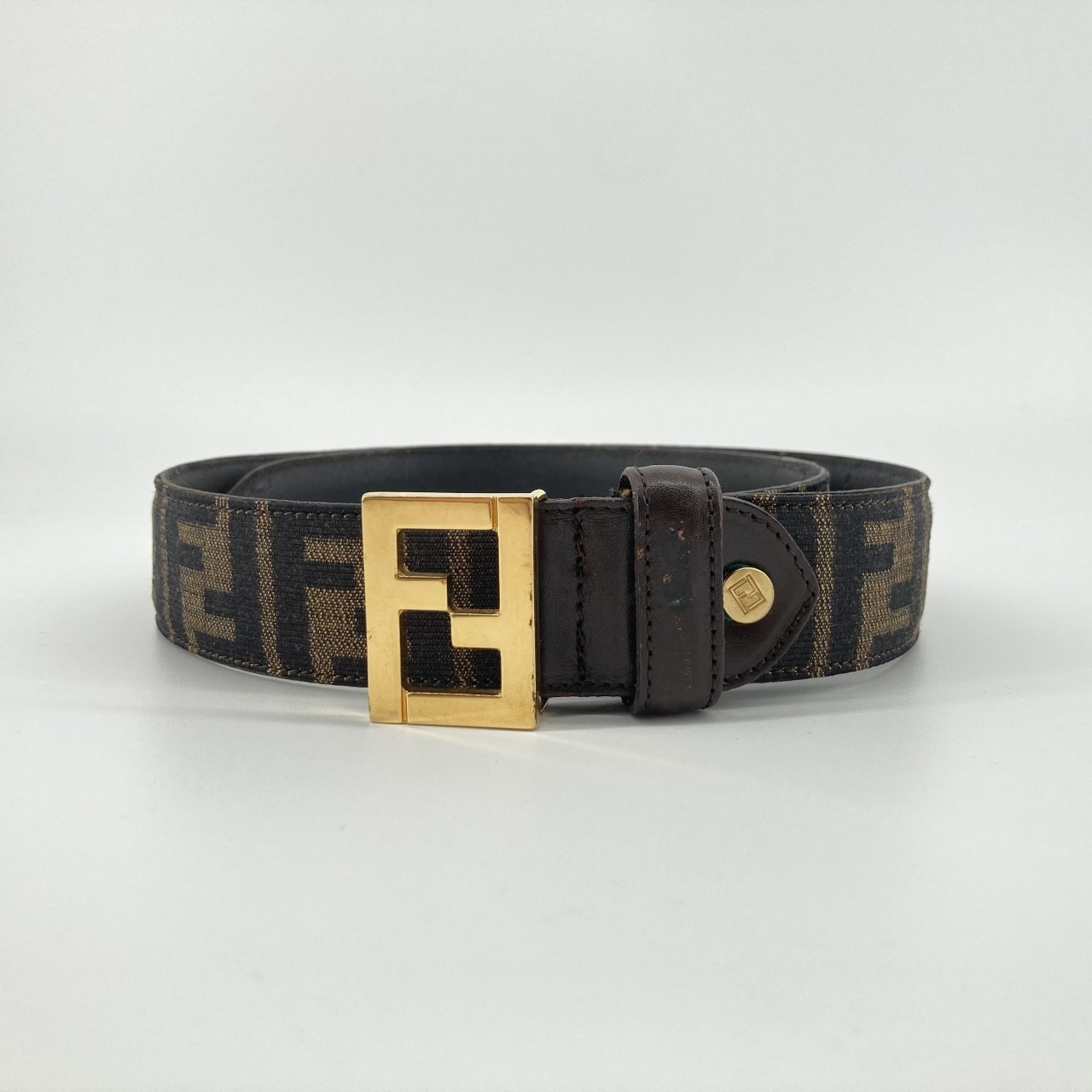FENDI(フェンディ) FFロゴ ズッカ柄 キャンバス×レザー 15116 ベルト ブラック×ゴールド