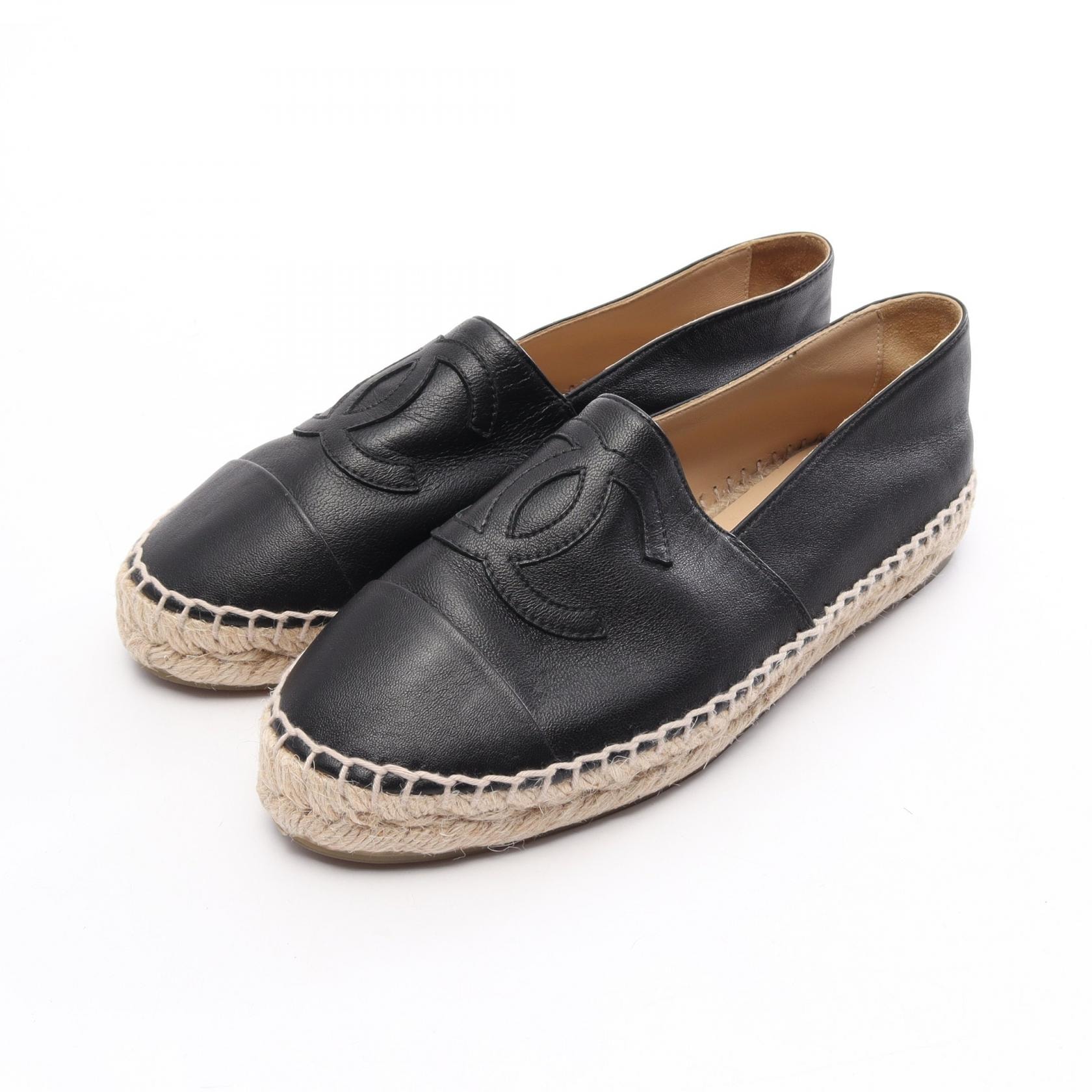 シャネル CHANEL ココマーク エスパドリーユ スリッポン 靴 レザー レディース ブラック系 G29762 【中古】