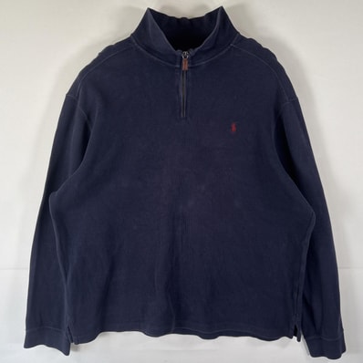 古着 ポロバイラルフローレン Polo by Ralph Lauren ニット ハーフジップ トレーナー スウェット 大きいサイズ 14041 ネイビー メンズ