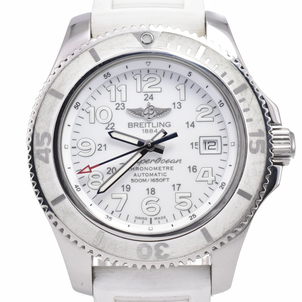 ブライトリング BREITLING A17365 スーパーオーシャンII ホワイト 自動巻き メンズ 良品 保証書付き 腕時計 C#149593