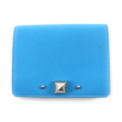 極美品 エルメス カードケース メド―ル ブルー レディース