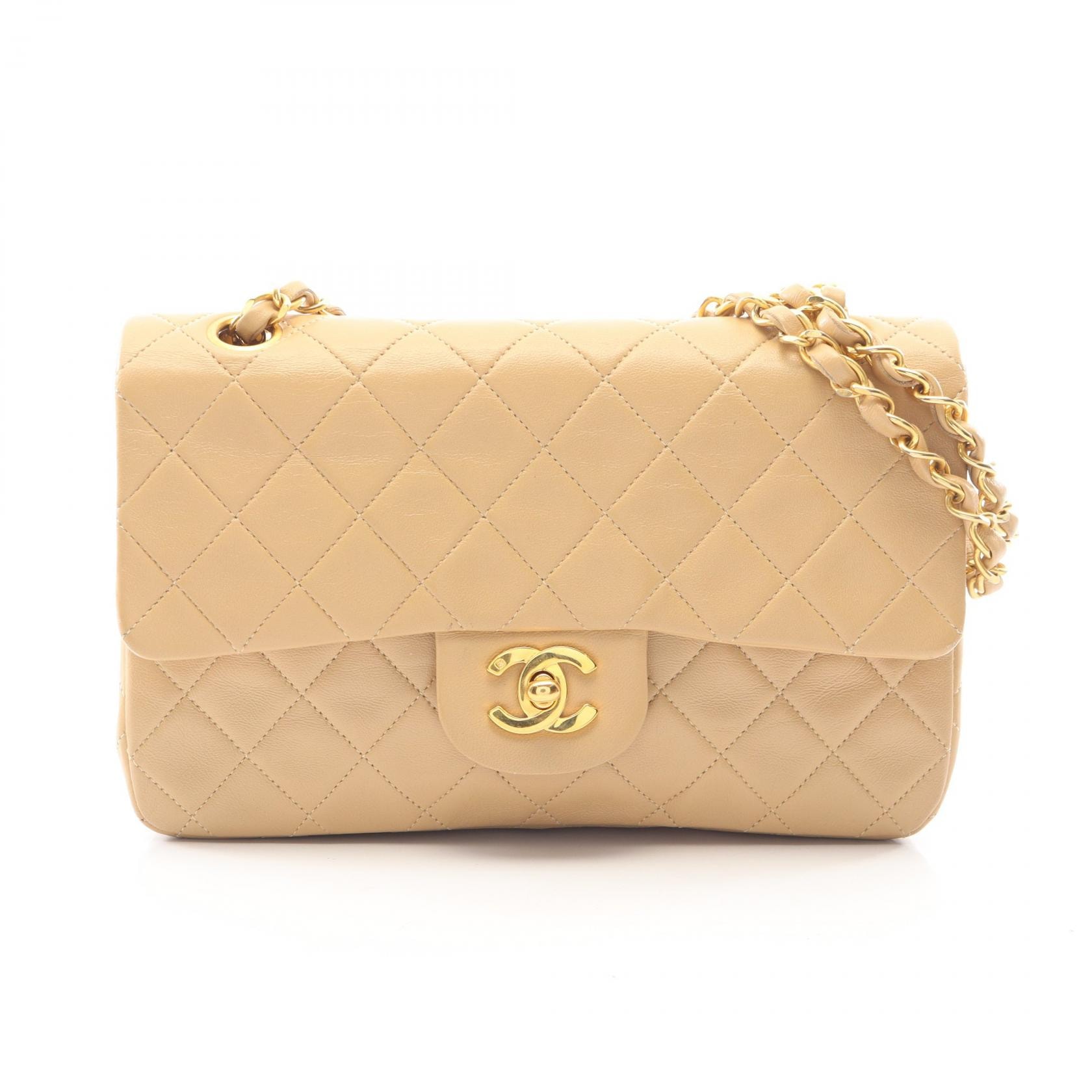 シャネル CHANEL マトラッセ Wフラップ ショルダーバッグ バッグ ラムスキン(羊革) レディース ベージュ系 【中古】