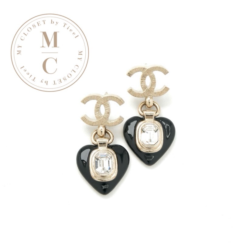 シャネル CHANEL ピアス イヤリング ゴールド ブラック ハート ビジュー ココマーク