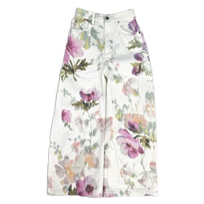 【値下げ】LOEWE ロエベ フラワー フローラルプリント 花柄 ワイドパンツ 25AW ハイウエスト デニムパンツ S359Y11XDK 32 コットン レディース【中古】