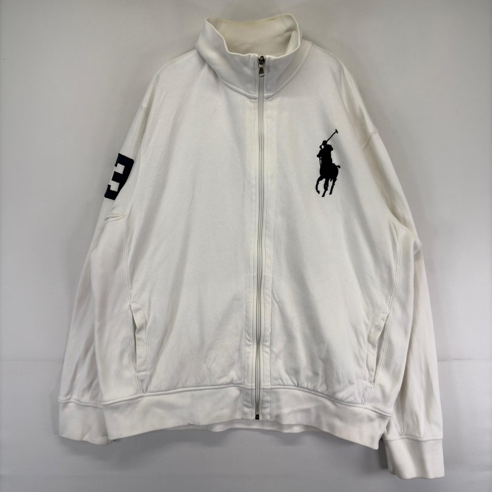 古着 ポロバイラルフローレン Polo by Ralph Lauren ジャケット フルジップ 鹿の子 ビッグポニー 2XL  ホワイト系 メンズ