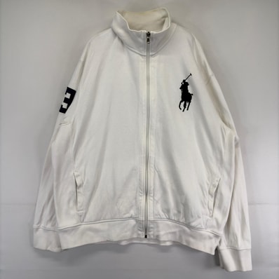 古着 ポロバイラルフローレン Polo by Ralph Lauren ジャケット フルジップ 鹿の子 ビッグポニー 2XL ホワイト系 メンズ