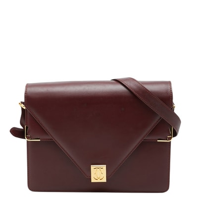 カルティエ マストライン 斜め掛け ショルダーバッグ ボルドー ワインレッド レザー レディース CARTIER 【中古】