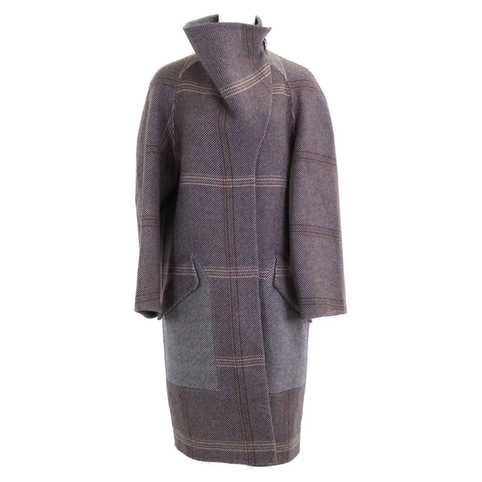 エルメス 【美品/国内正規】チェック カシミヤ100% スタンドカラー 20AW 07-7105 36
