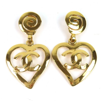 極美品 シャネル ココマーク ハート スイング イヤリング ゴールド 95P