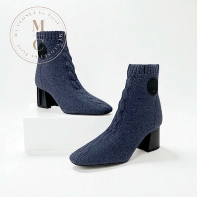 エルメス HERMES ヴォルヴェール ブーツ ショートブーツ 靴 シューズ ニット レザー ブルー ブラック エクスリブリス ソックスブーツ