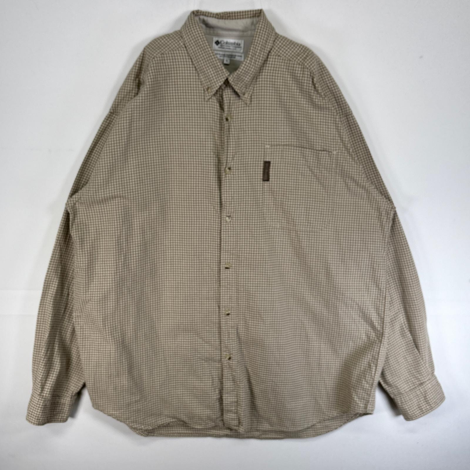 古着 コロンビア Columbia 長袖シャツ チェック 大きいサイズ ワンポイント ロゴ XL ベージュ系 マルチカラー メンズ