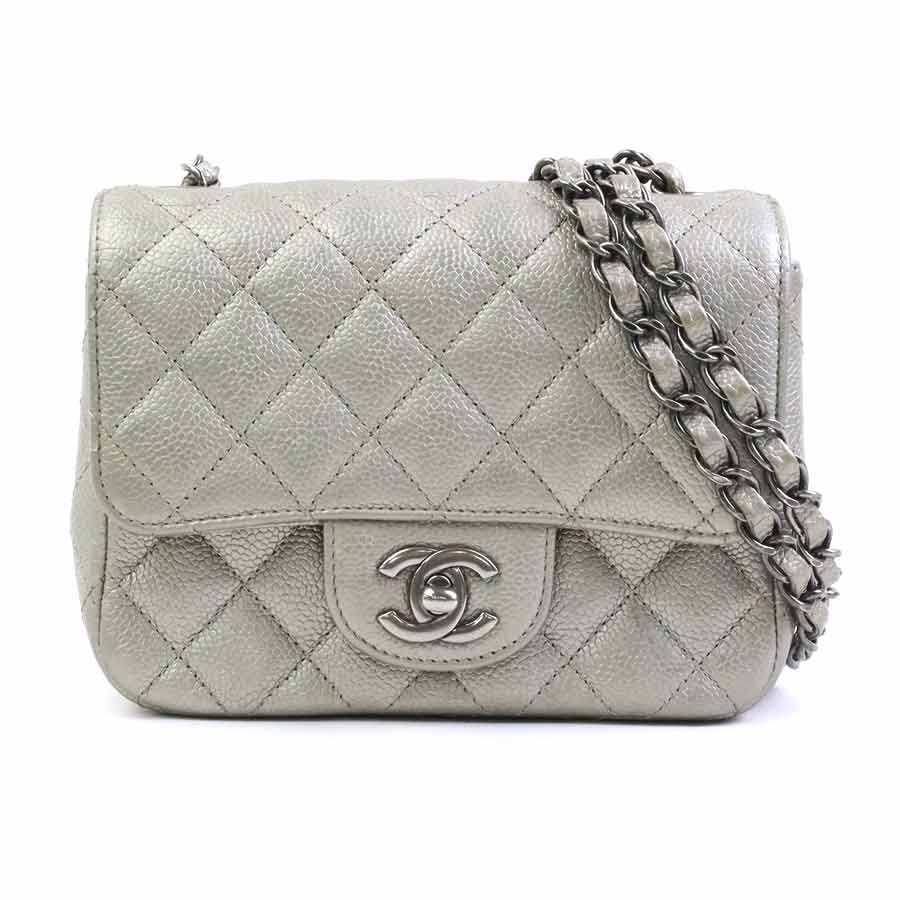 シャネル CHANEL ショルダーバッグ キャビアスキンレザー メタリックグレー シルバー レディース【中古】 90280k