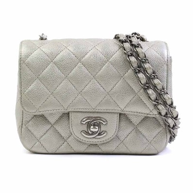 シャネル CHANEL ショルダーバッグ キャビアスキンレザー メタリックグレー シルバー レディース【中古】 90280k
