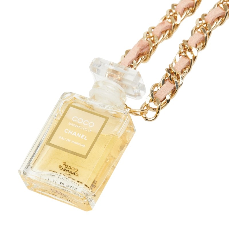 シャネル COCO MADEMOISELLE ココ マドモアゼル 香水 ネックレス ゴールド クリア ピンク メッキ ガラス レディース CHANEL 【中古】