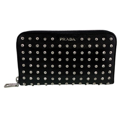 プラダ PRADA 長財布 スタッズ ラウンドファスナー 1M0506 ブラック