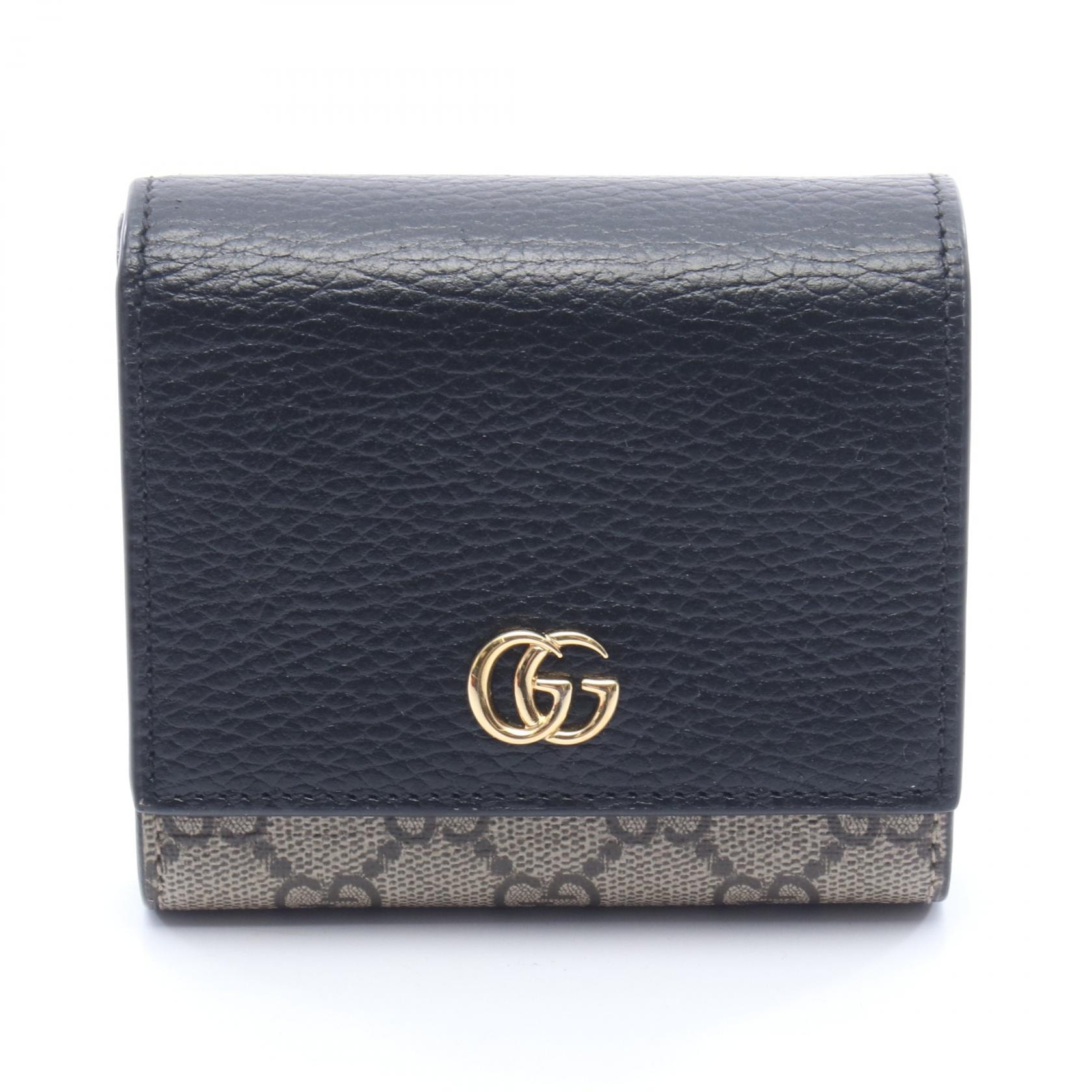 グッチ GUCCI GGマーモント 二つ折り財布 財布 レザー PVCコーティングキャンバス レディース ベージュ系 / ブラウン系 / ブラック系 598587 【中古】