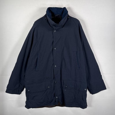 古着 バブアー Barbour カバーオール ハーフコートジャケット 裏地チェック ラグラン スタンドネック M ネイビー メンズ