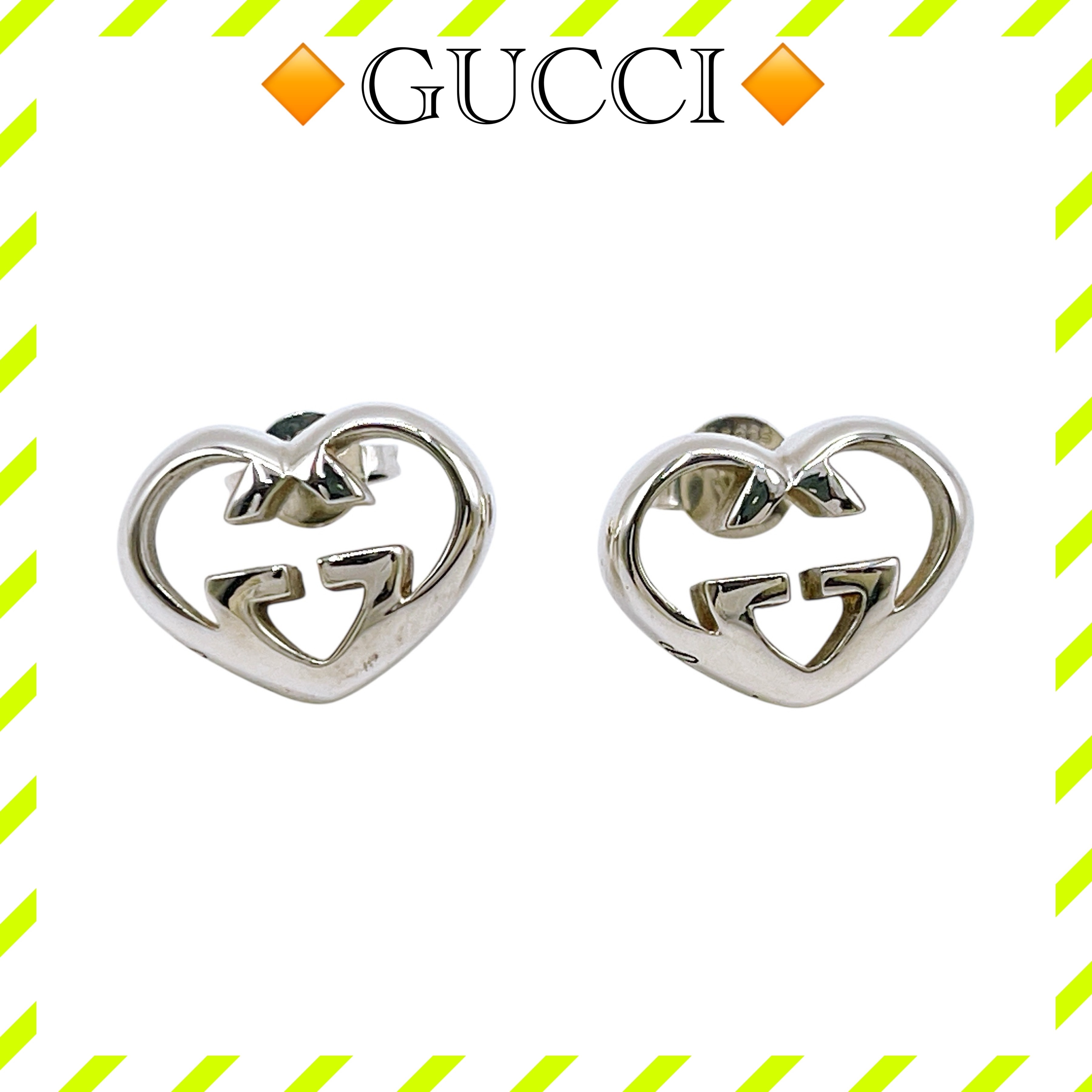 GUCCI Heart Shaped Interlocking Double G Earrings "Silver"