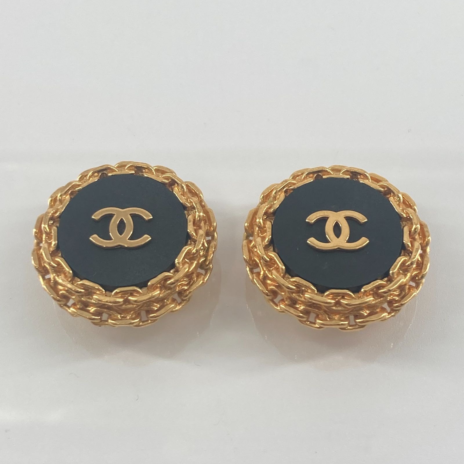 CHANEL(シャネル) ココマーク ラウンドチェーン イヤリング ヴィンテージ 93・A ブラック×ゴールド