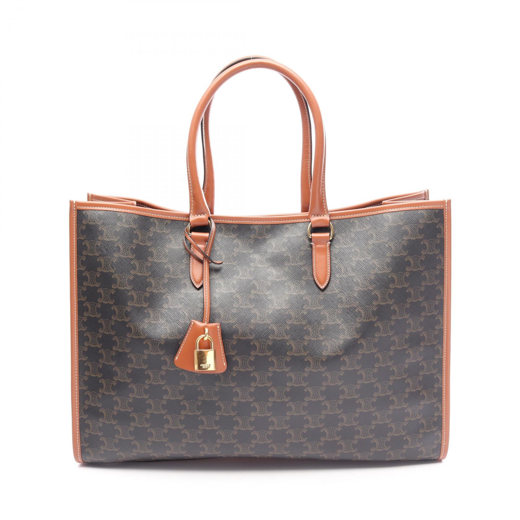 セリーヌ CELINE ホリゾンタル カバ トリオンフ トートバッグ バッグ PVCコーティングキャンバス レザー レディース ブラック系 / ブラウン系 【中古】