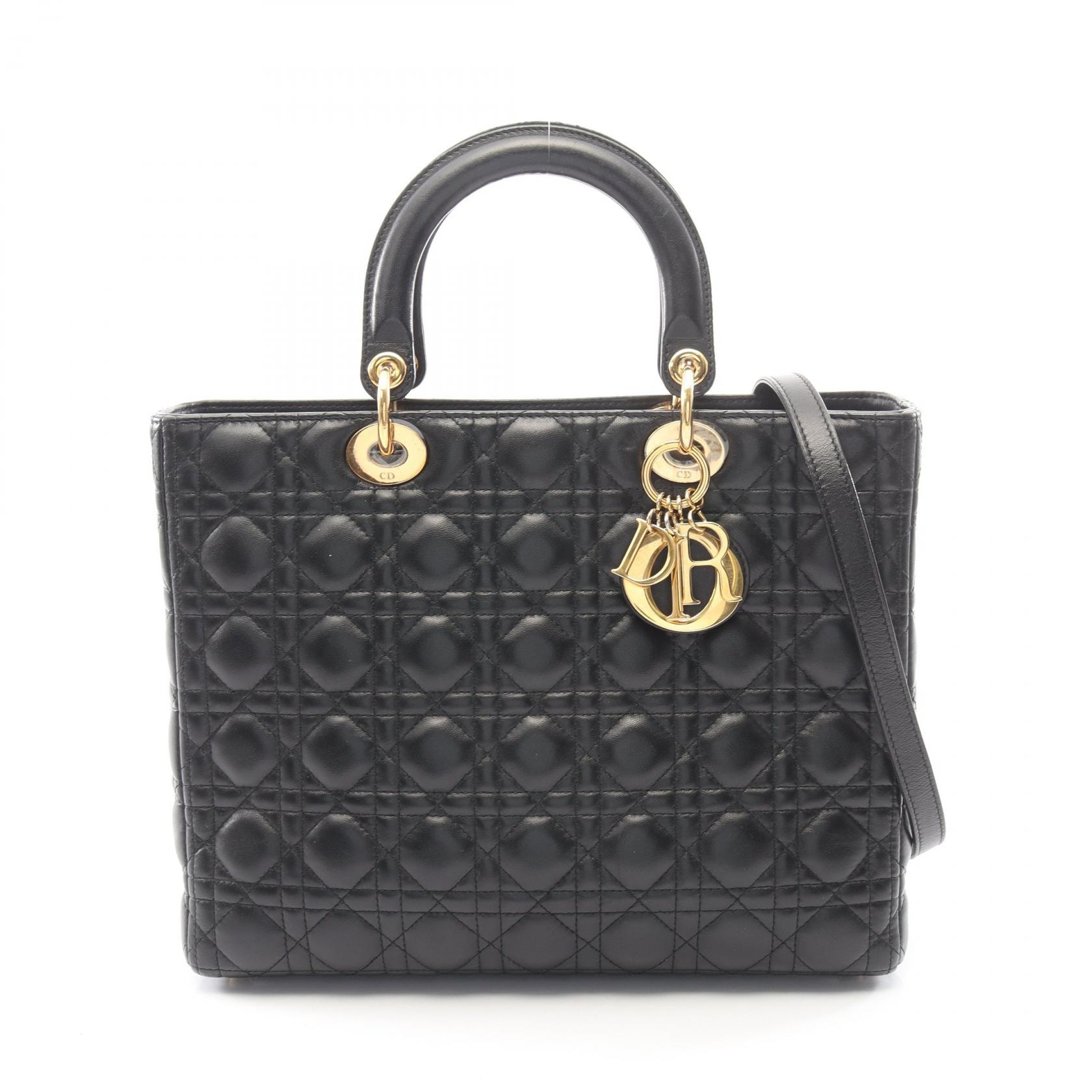 ディオール Dior レディディオール ラージ カナージュ 2WAY ハンドバッグ バッグ レザー レディース ブラック系 【中古】