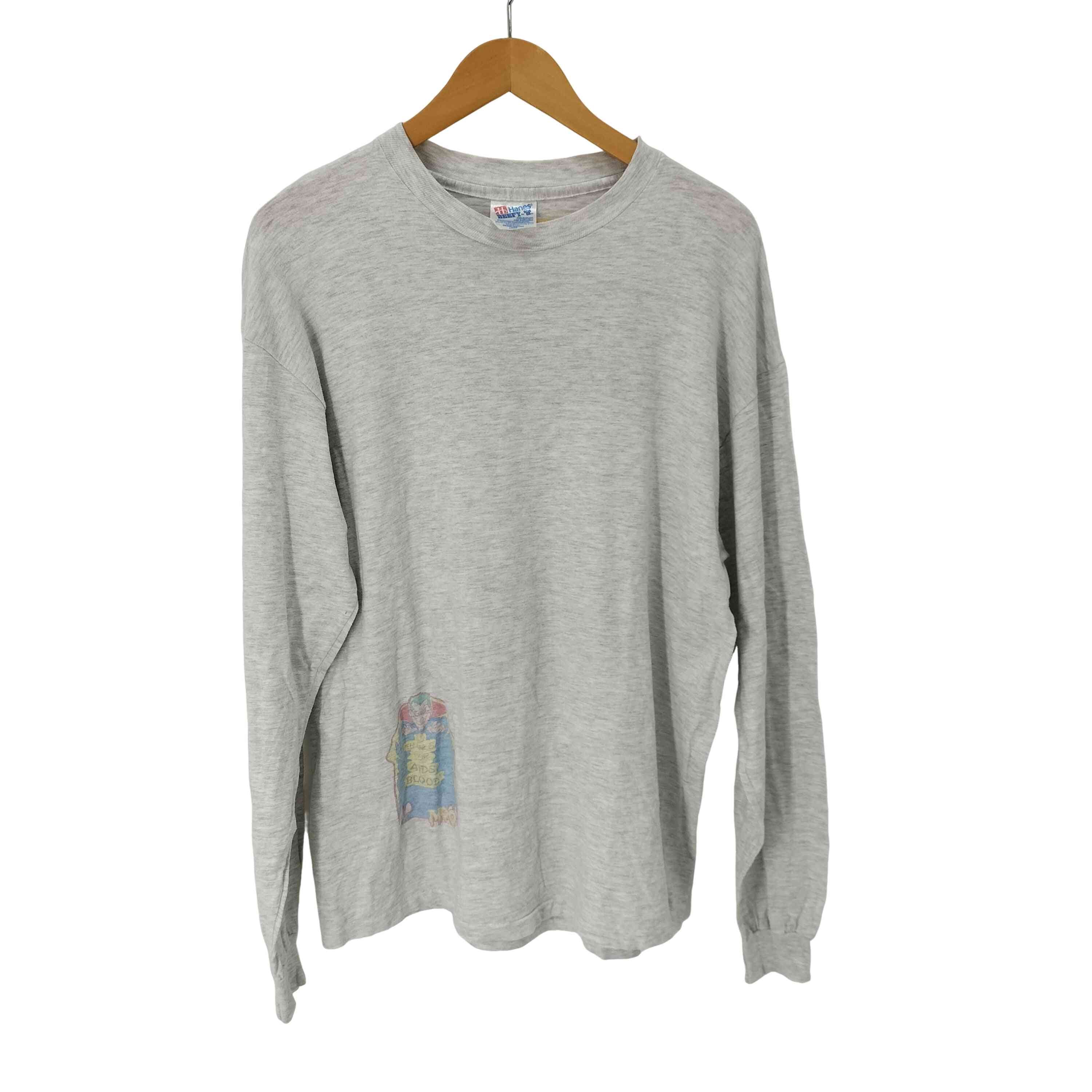 USA製 NO THANKS FOR AIDS BLOOD ドラキュラ メッセージ ロングスリーブ Tシャツ ロンT【1140817086497】