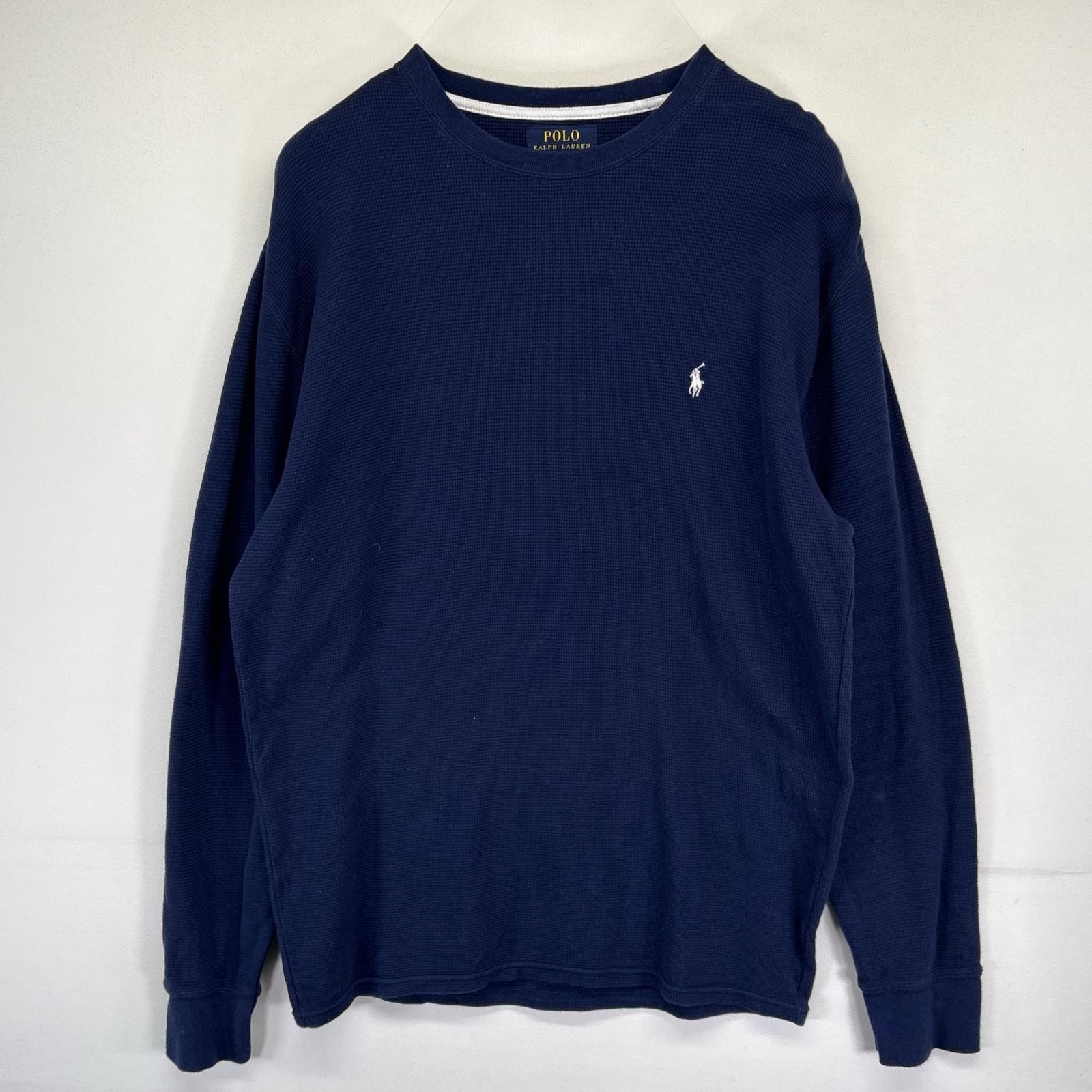 古着 ポロ・ラルフローレン POLO RALPH LAUREN 長袖Tシャツ サーマル ワッフル ワンポイントロゴ ロンT XL  ネイビー メンズ