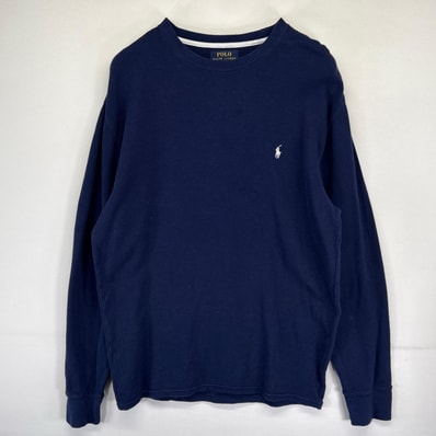 古着 ポロ・ラルフローレン POLO RALPH LAUREN 長袖Tシャツ サーマル ワッフル ワンポイントロゴ ロンT XL ネイビー メンズ