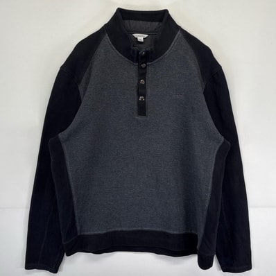 古着 カルバンクライン Calvin Klein スウェット トレーナー ハーフボタン ワンポイントロゴ プルオーバー L ブラック系 メンズ