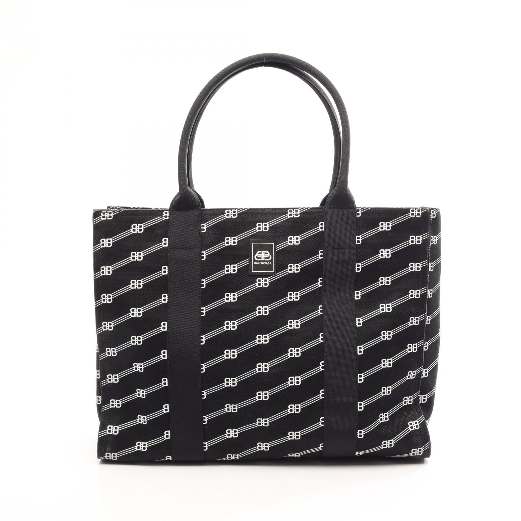 バレンシアガ BALENCIAGA BBモノグラム トレード ラージ トートバッグ バッグ キャンバス レディース ブラック系 / ホワイト系 621826 【中古】