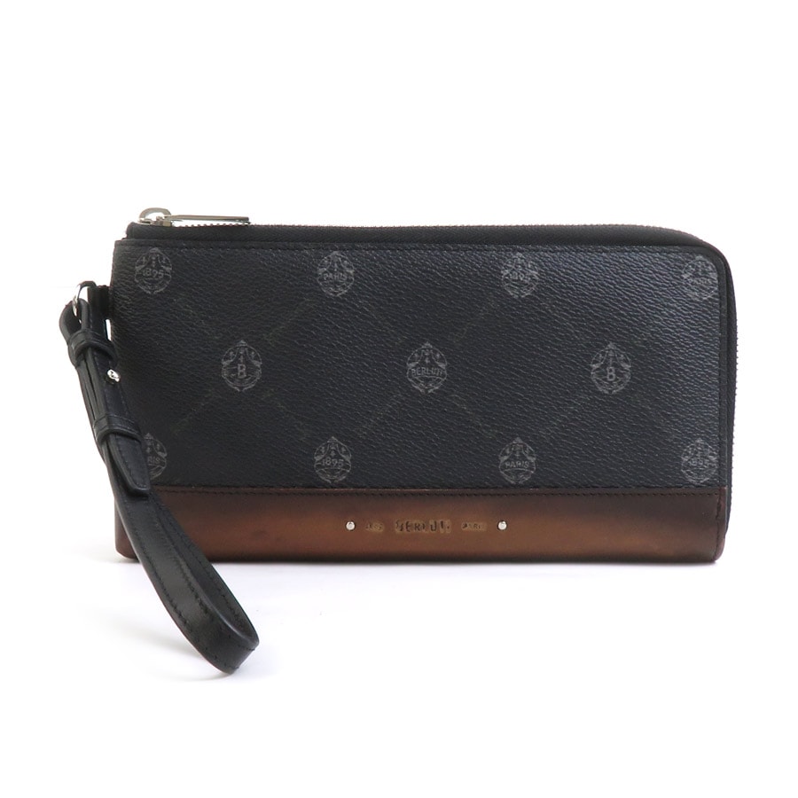 ベルルッティ Berluti ラウンドファスナー長財布 レザー ブラック×ブラウン メンズ【中古】 56073g