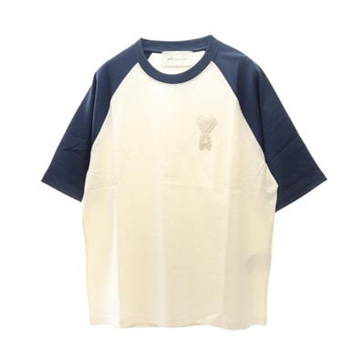 アミ AMI ニットパッチ 半袖Tシャツ 衣料品 トップス コットン メンズ レディース ホワイト系 / ブルー系 UTS379.726A027XS 【新品】