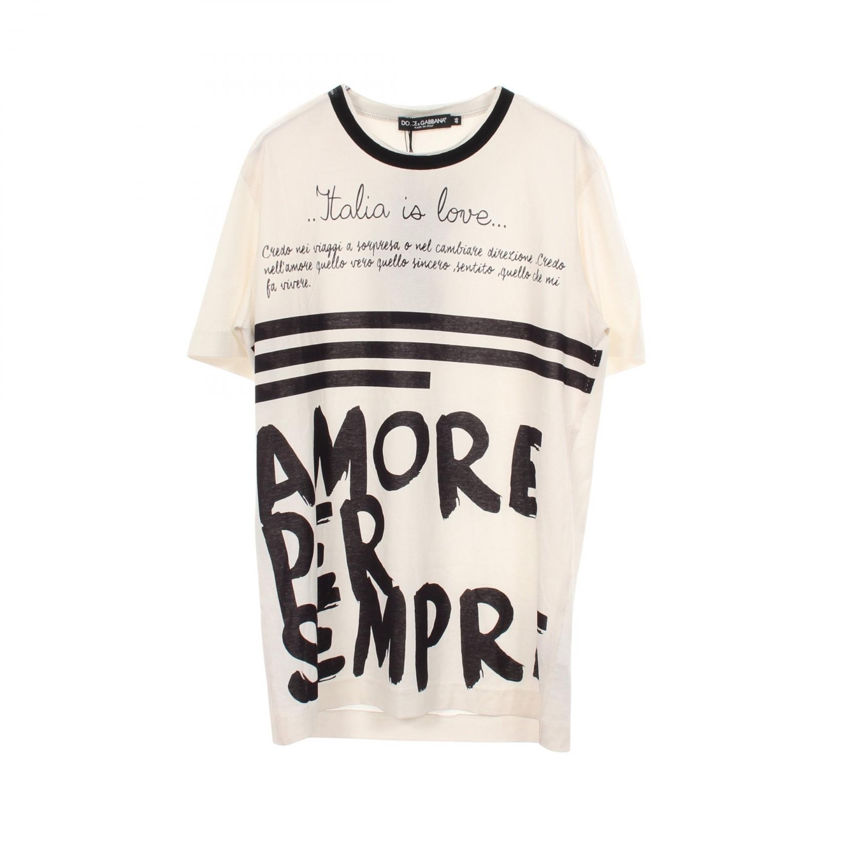 ドルチェアンドガッバーナ DOLCE & GABBANA AMORE PER SEMPRE 半袖Tシャツ 衣料品 トップス コットン メンズ ホワイト系 / ブラック系 G8FQ5T 【中古】