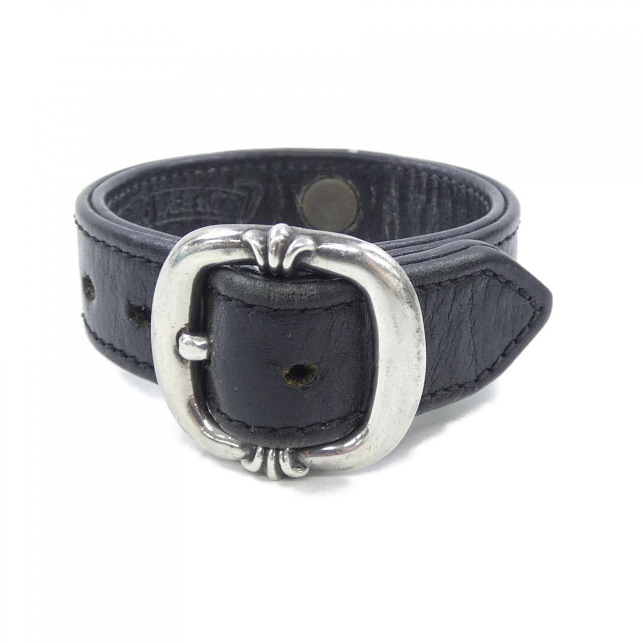 Chrome Hearts Gunslinger Cross Ball Leather Bracelet "Black"