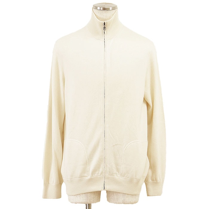 【SALE】Salvatore Ferragamo サルヴァトーレフェラガモ ジャケット メンズ サイズ XL カシミヤ × コットン ドライバーズニット ハイゲージ アウター アイボリー イタリア製