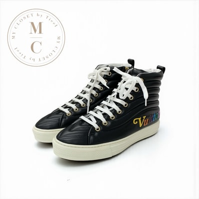 ルイヴィトン LOUIS VUITTON ステラーライン スニーカー 靴 シューズ レザー ブラック マルチカラー ロゴ キルティング ハイカット