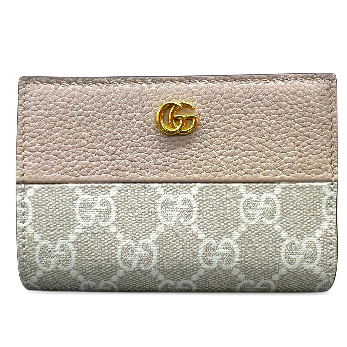 GUCCI 展示品級 グッチ ダブルG バイカラー スモールウォレット 二つ折り財布 841360 PVC レザー ベージュ ピンク コンパクトウォレット GGスプリーム GGプラス SAランク 中古 鑑定済 グッチ財布【定価89,100円】