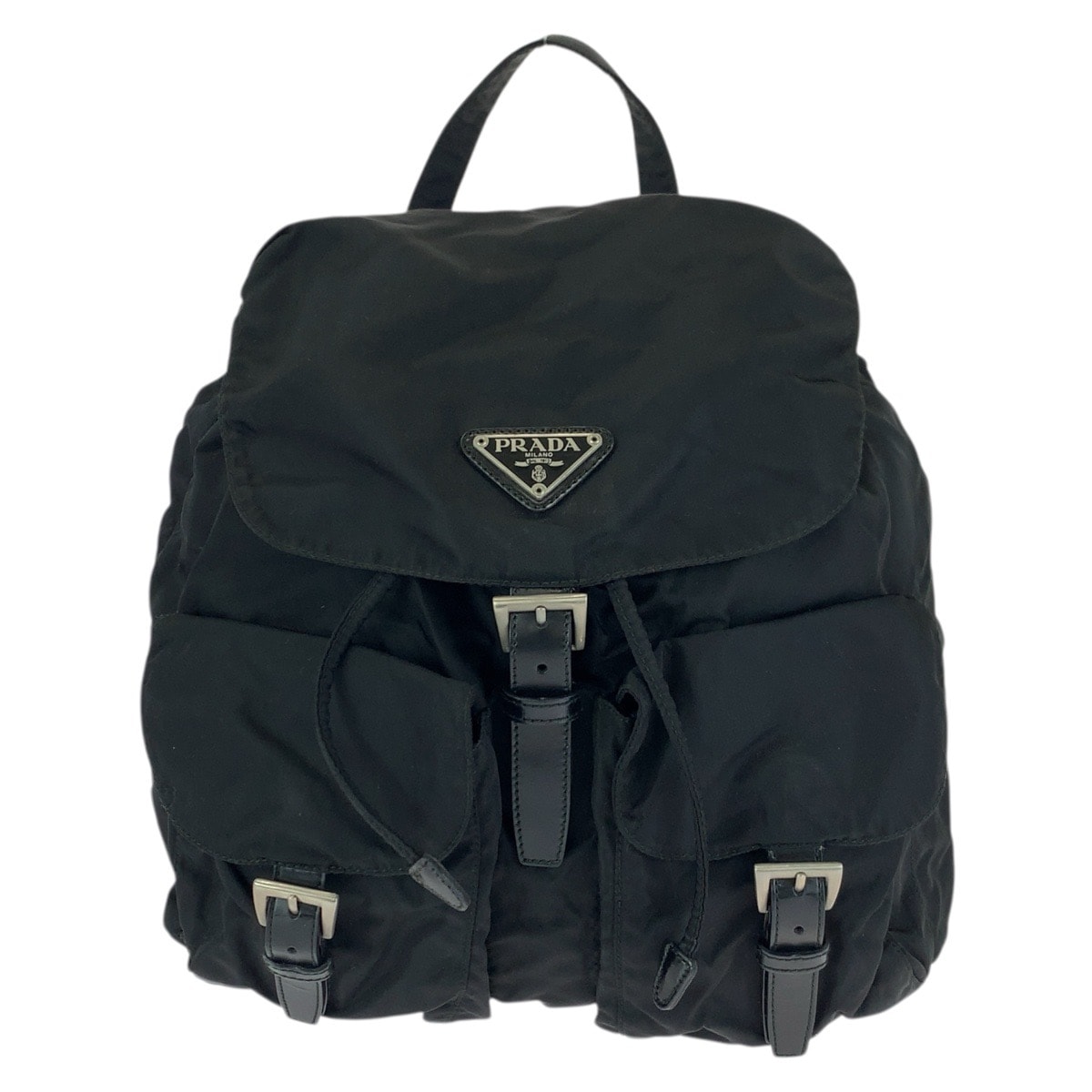 美品 PRADA プラダ テスート 三角ロゴプレート ブラック 黒 シルバー金具 ナイロン レザー/ リュック・デイパック バックパック 601294 【中古】